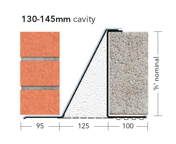 L5/XHD 130 (XCFS/K-130) – Extra Heavy Duty Galv Steel Cavity Lintel (suitable for 130-145MM cavity)